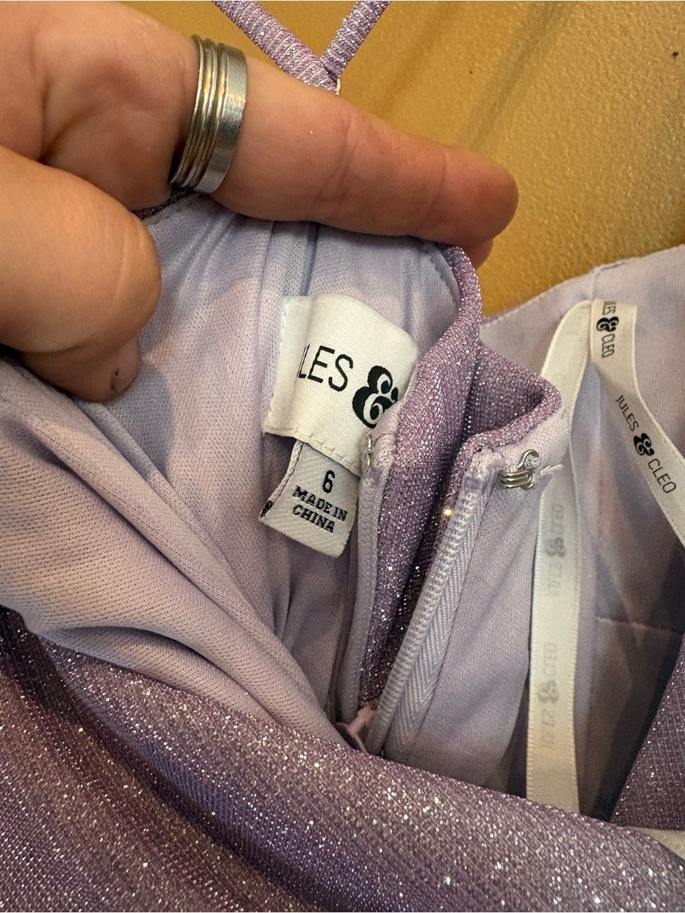 Lilac Shimmer V-Neck Spaghetti-Strap Prom Gown - Picture 9 of 9